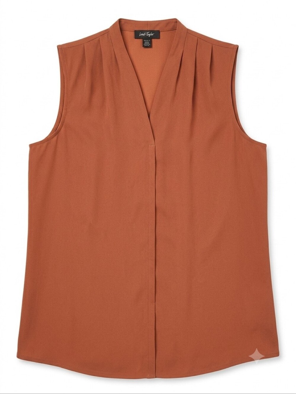 Lord & Taylor Sleeveless Rust Terracotta V-Neck Pleated Shell Blouse Top